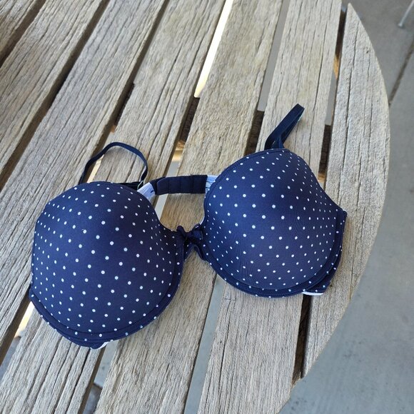 36C Aerie by AE Lined Underwire "Paige" Bra Navy with White Polkadots - Picture 2 of 5